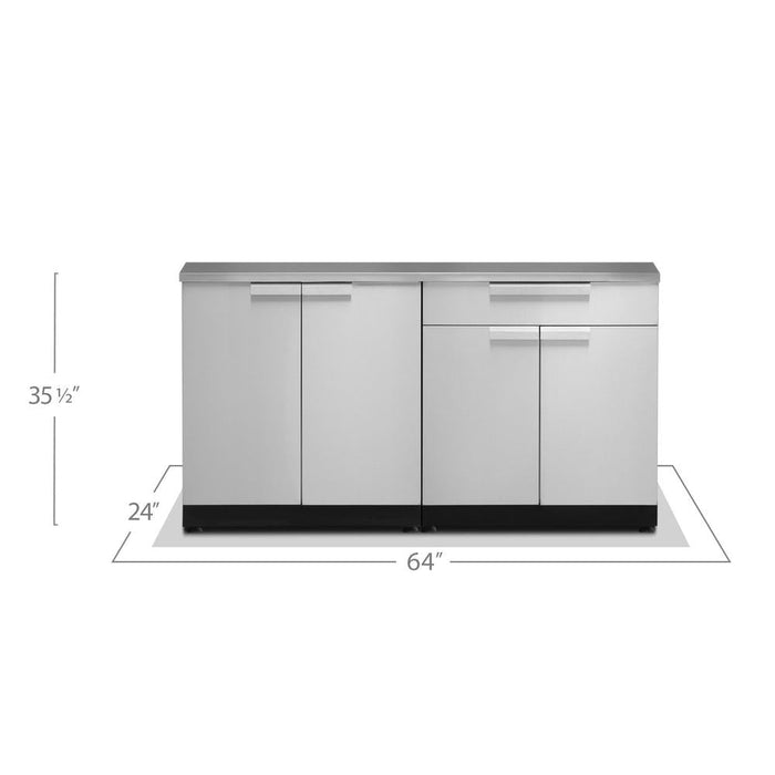 Newage Products Outdoor Kitchen Cabinets Stainless Steel 3-Piece Set With Bar Cabinet And 64" Countertop