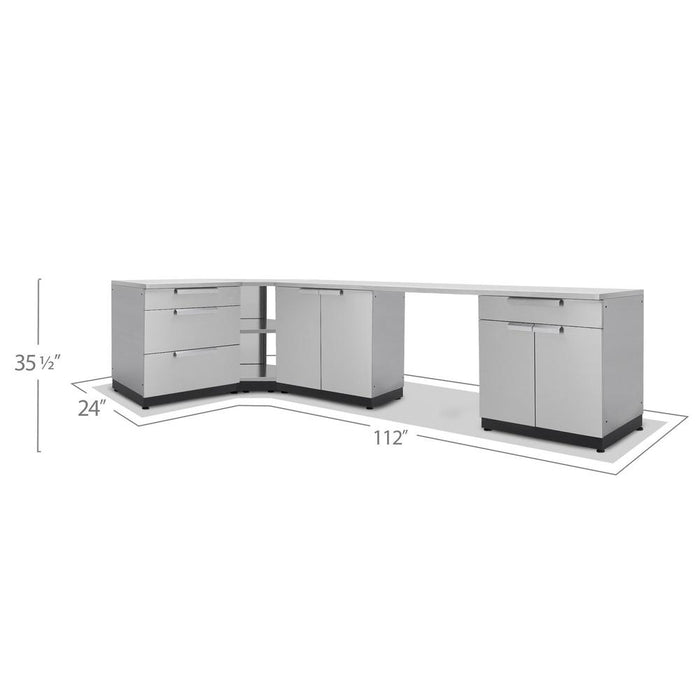 Newage Products Outdoor Kitchen Cabinets Stainless Steel 6-Piece Set With 90° Corner Shelf