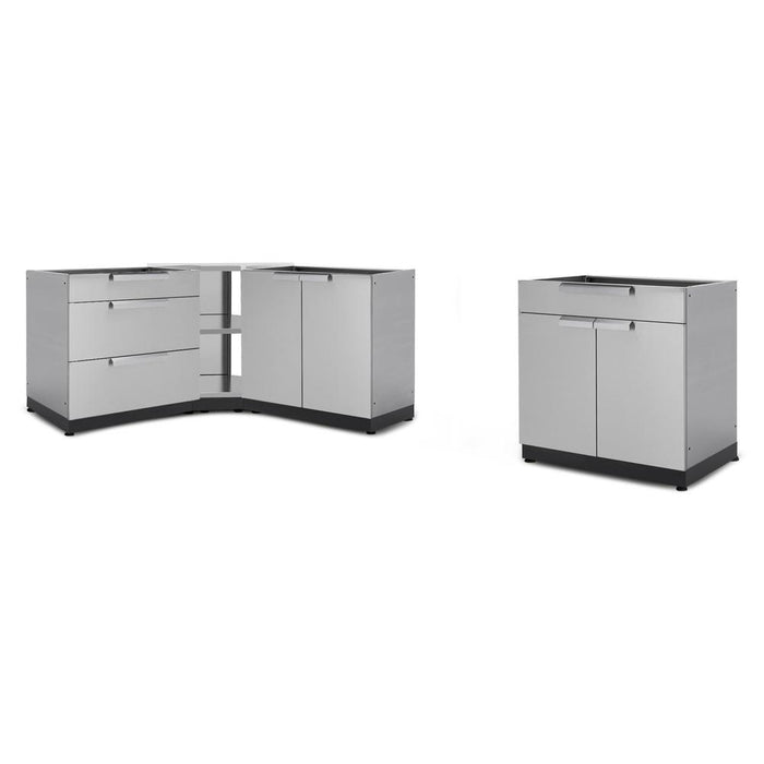 Newage Products Outdoor Kitchen Cabinets Stainless Steel 6-Piece Set With 90° Corner Shelf